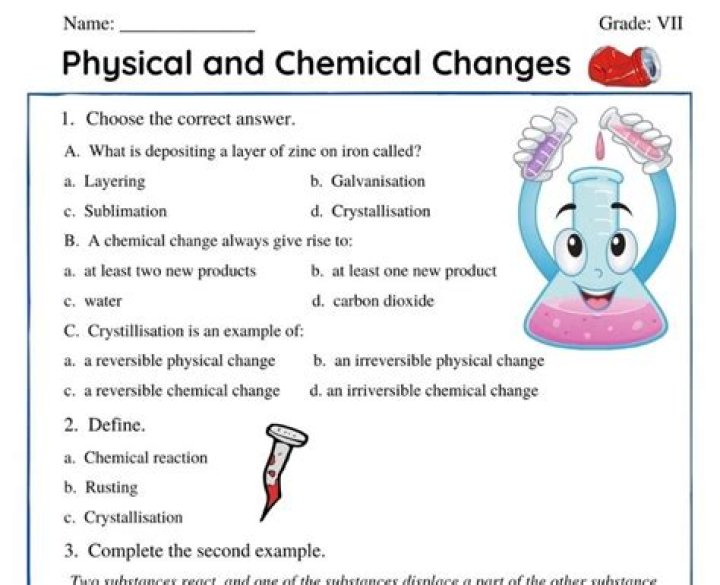 Class 7 Physical and Chemical Changes Worksheet with Answers PDF