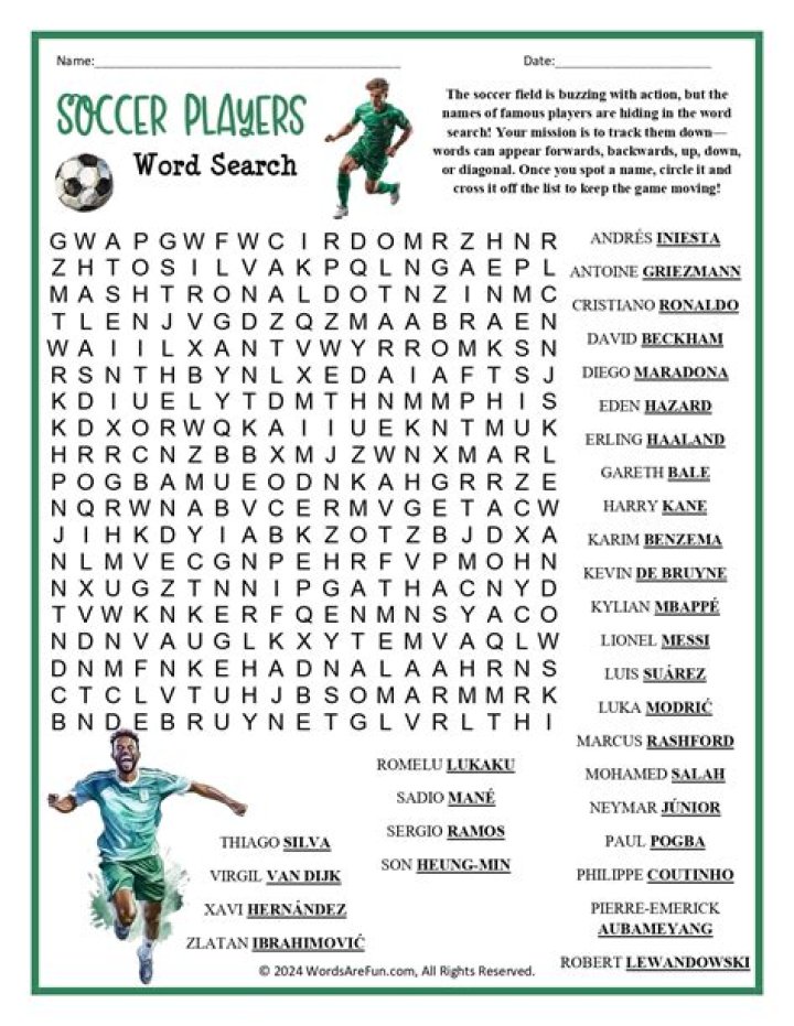 Soccer 6-Word Search Physical Education Answers PDF