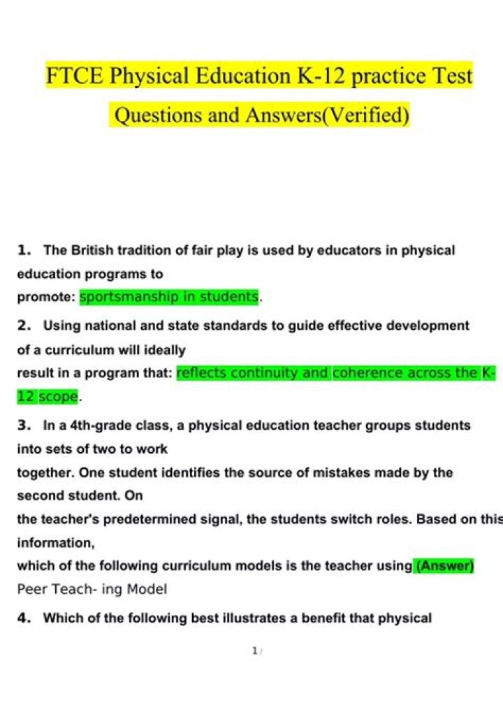 Free PDF: Physical Education Exam Questions & Answers