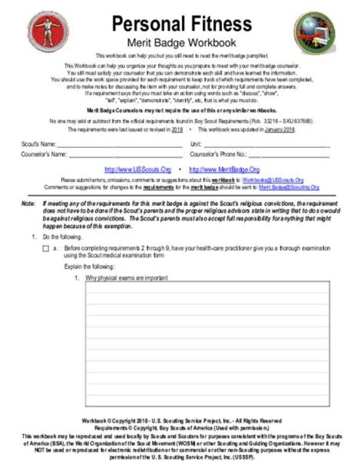 Physical Fitness Merit Badge Worksheet PDF – Download Free Printable