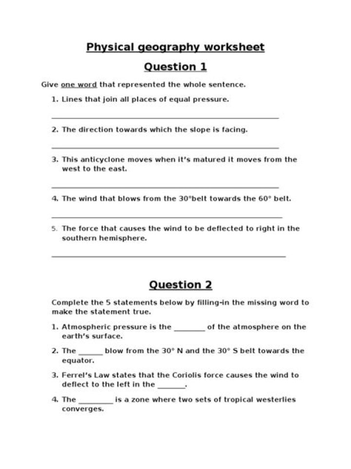 Free Physical Geography Worksheet PDF – Download Now for Classroom Use