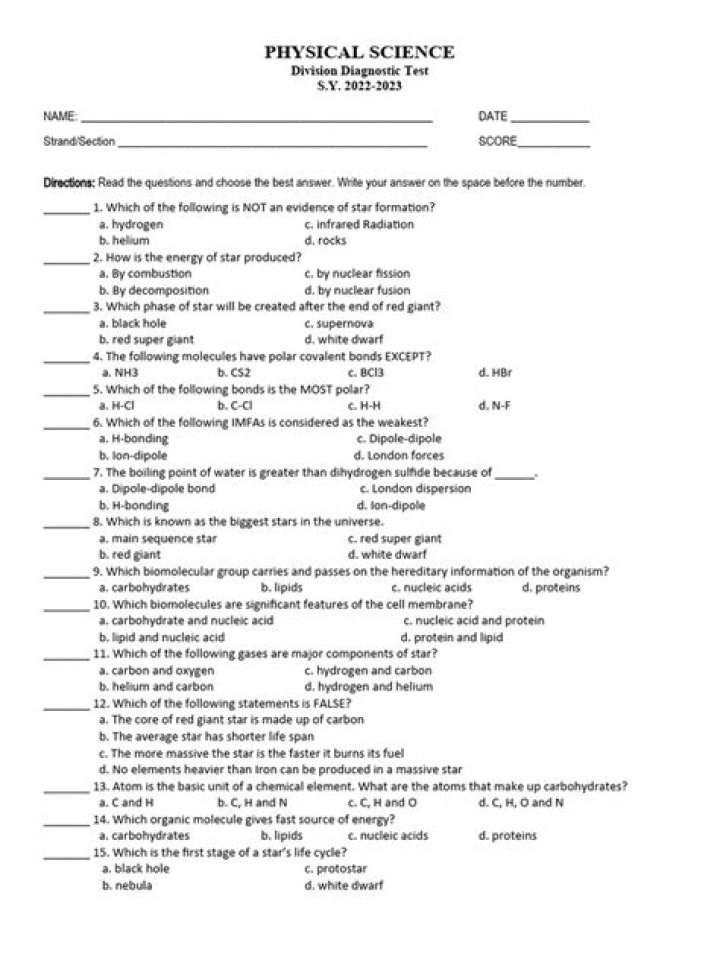 Physical Science Diagnostic Test PDF: Accurate Evaluation & Analysis