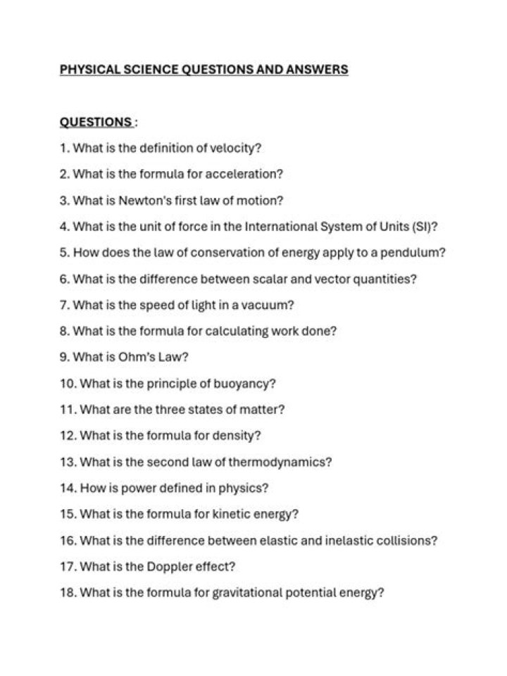 Physical Science Questions and Answers PDF – Study Guide
