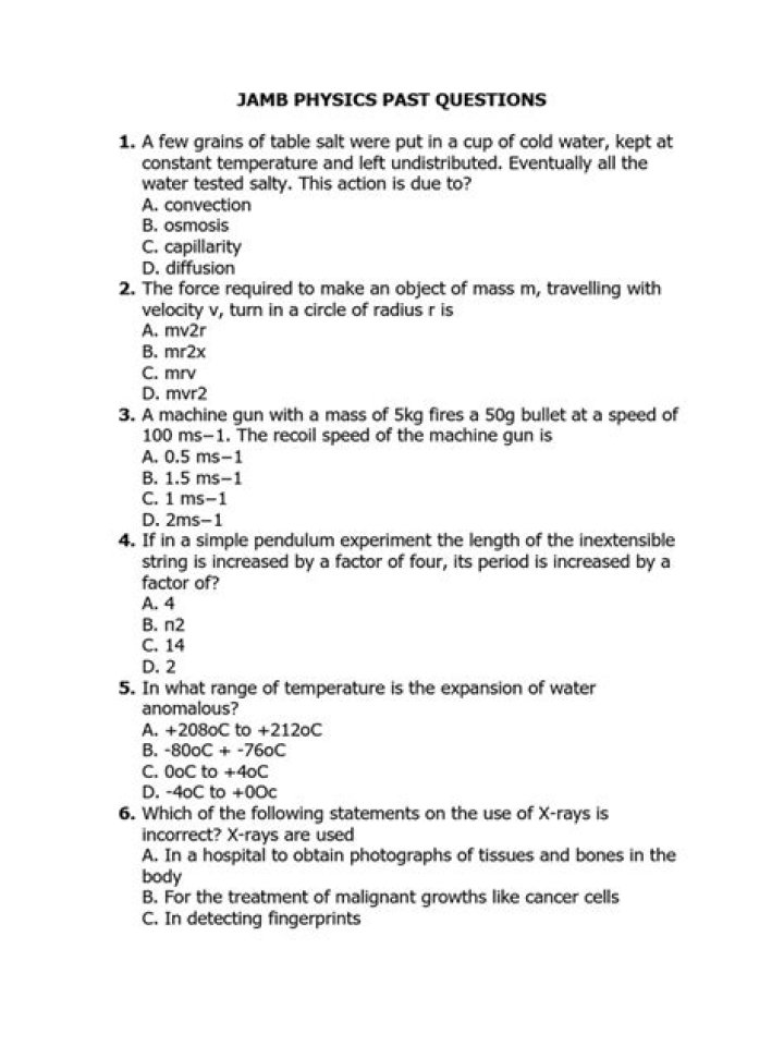 Physics JAMB Past Questions PDF – Download Free Past Papers