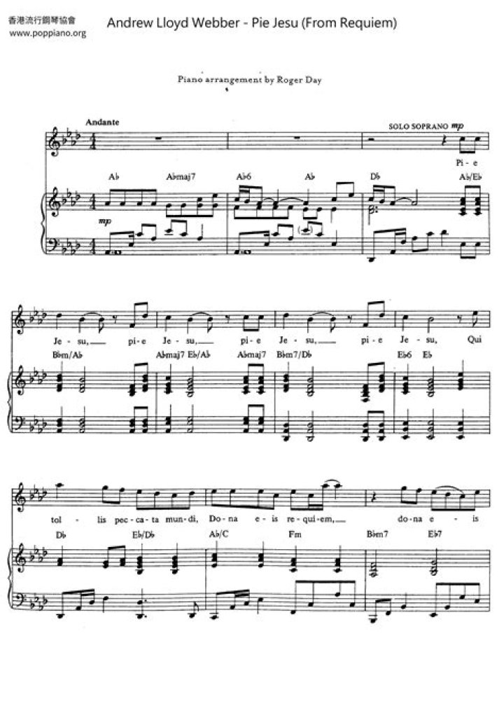 Download Pie Jesu – Andrew Lloyd Webber Sheet Music PDF for Free