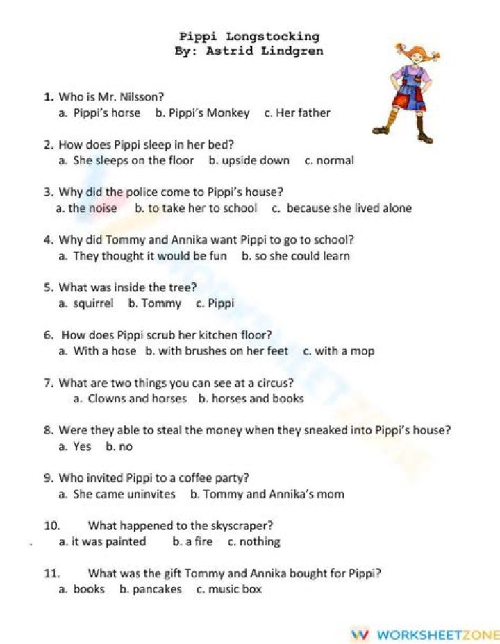 Pippi Longstocking Questions and Answers PDF – Kids’ Fun Quiz Book