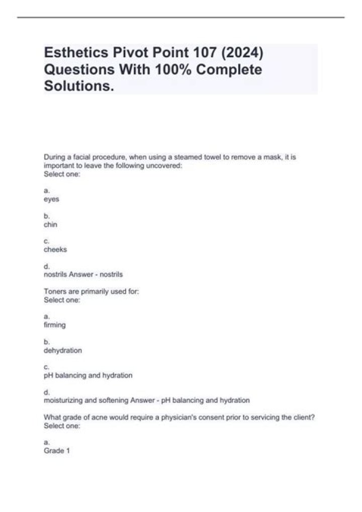 Pivot Point Aesthetics Study Guide Answer Key PDF