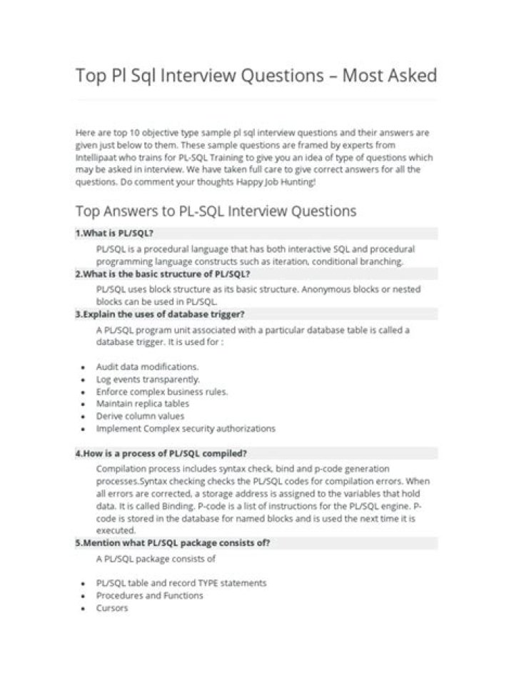 Top PL/SQL Interview Questions PDF for 2024