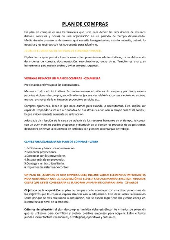 Plan de Compras Ejemplo PDF para Mejor Gestión
