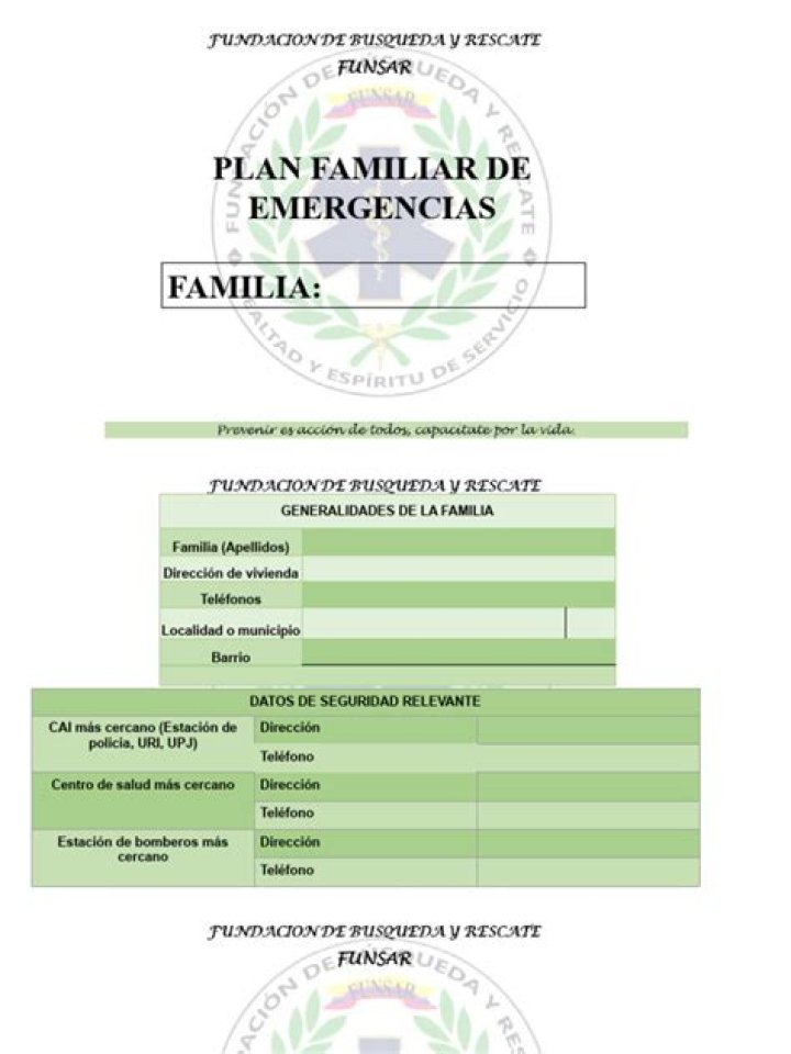 Plan de Emergencia Familiar Ejemplo PDF Descargable