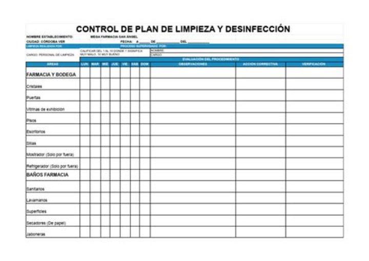 Plan de Limpieza y Desinfección PDF Listo para Descargar