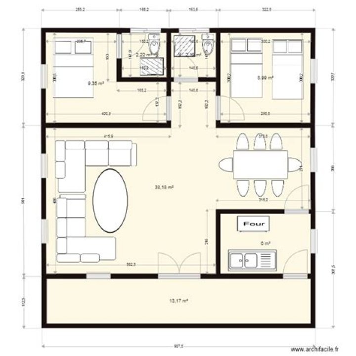 Maison de 2 Chambres avec Salon, Cuisine & 2 Douches – Télécharger le Plan PDF