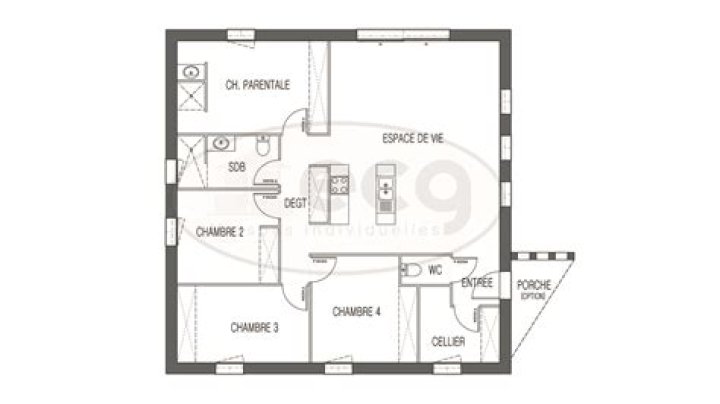 Plan Maison 2 chambres avec salon, cuisine et douche – PDF téléchargeable