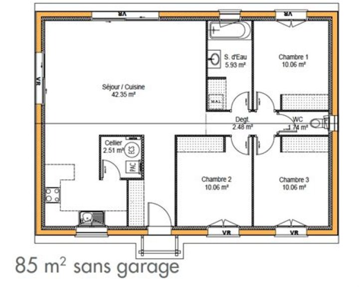 Plan de Maison 3 Chambres & Salon PDF Gratuit à Télécharger