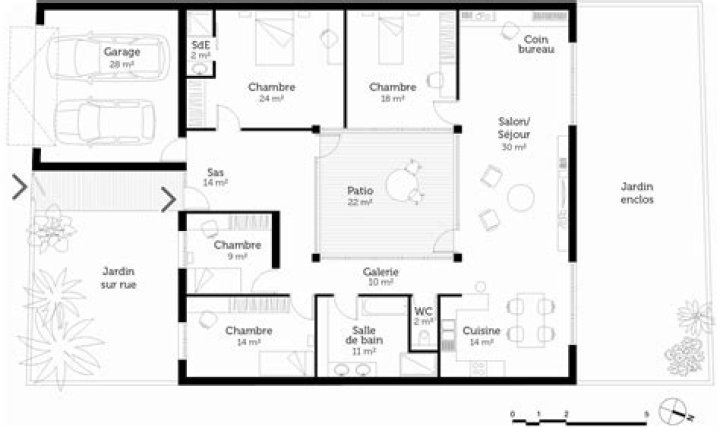 Plan Maison Basse 4 Chambres avec Salon et Cuisine – Téléchargez le PDF