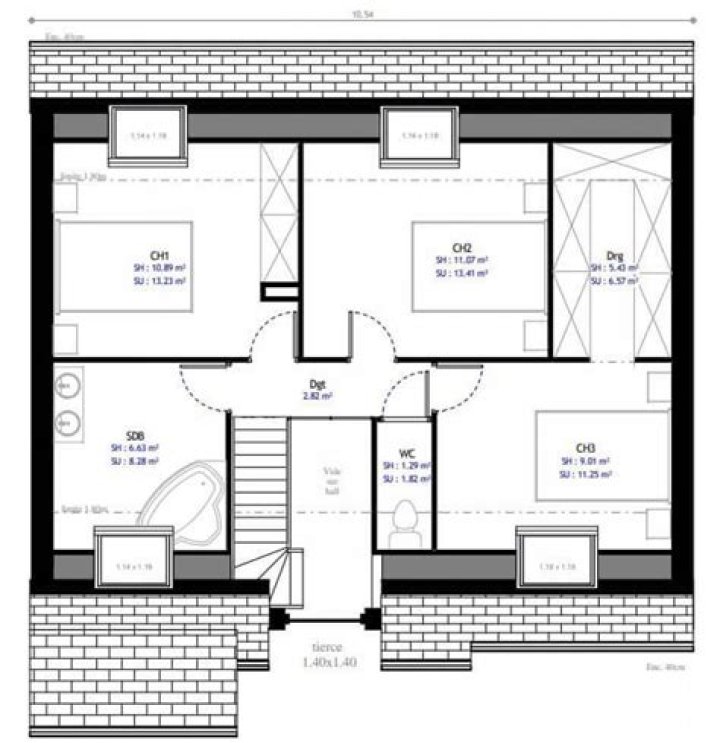 Plan de Maison Duplex 4 Chambres avec Salon, Cuisine et PDF à Télécharger