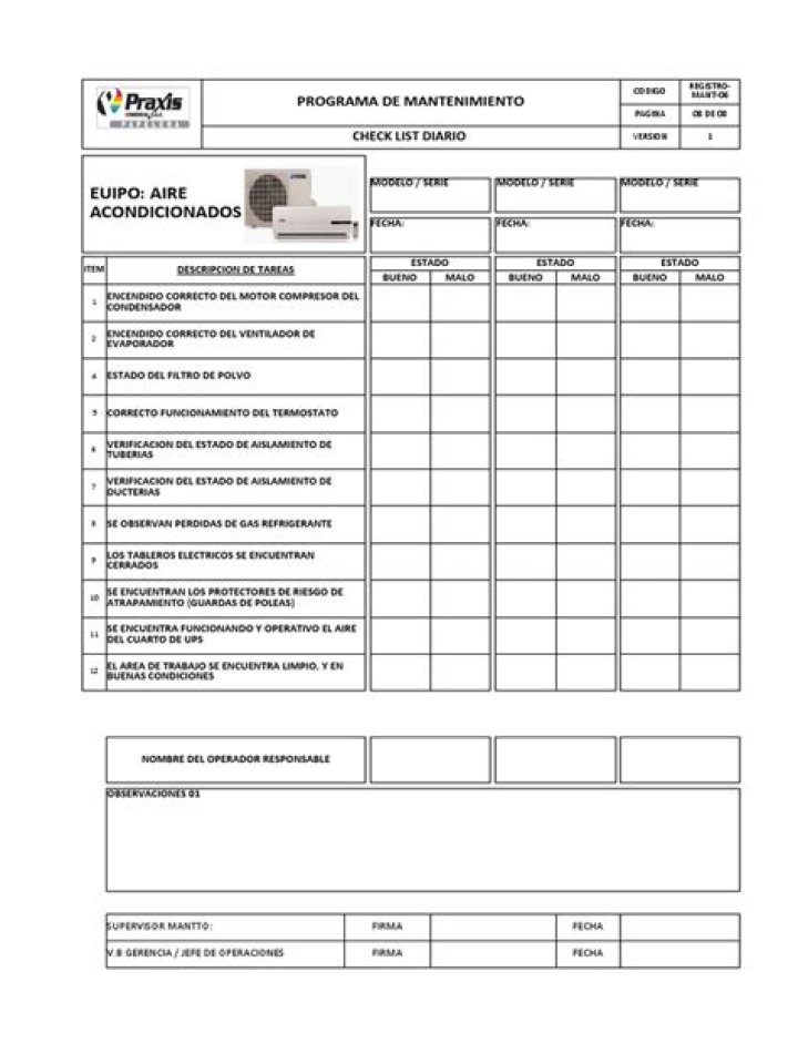 Plan de Mantenimiento Completo para Equipos de Aire Acondicionado en PDF