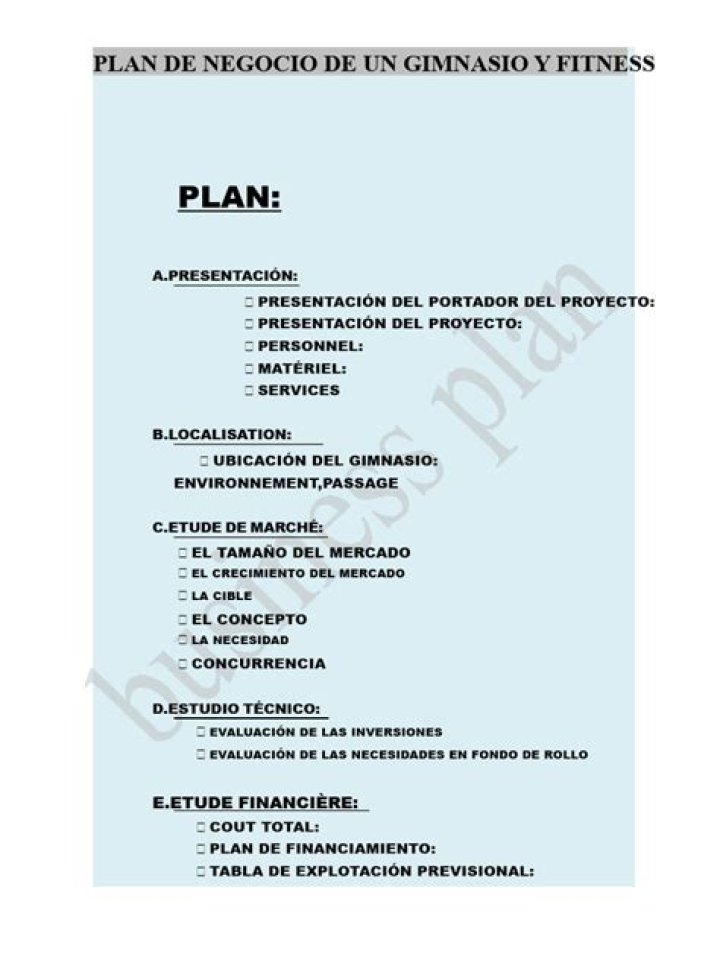 Plan de Negocio para Gimnasio PDF Listo para Descargar