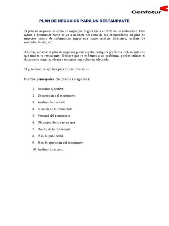 Plan de Negocios para un Restaurante PDF Listo para Descargar