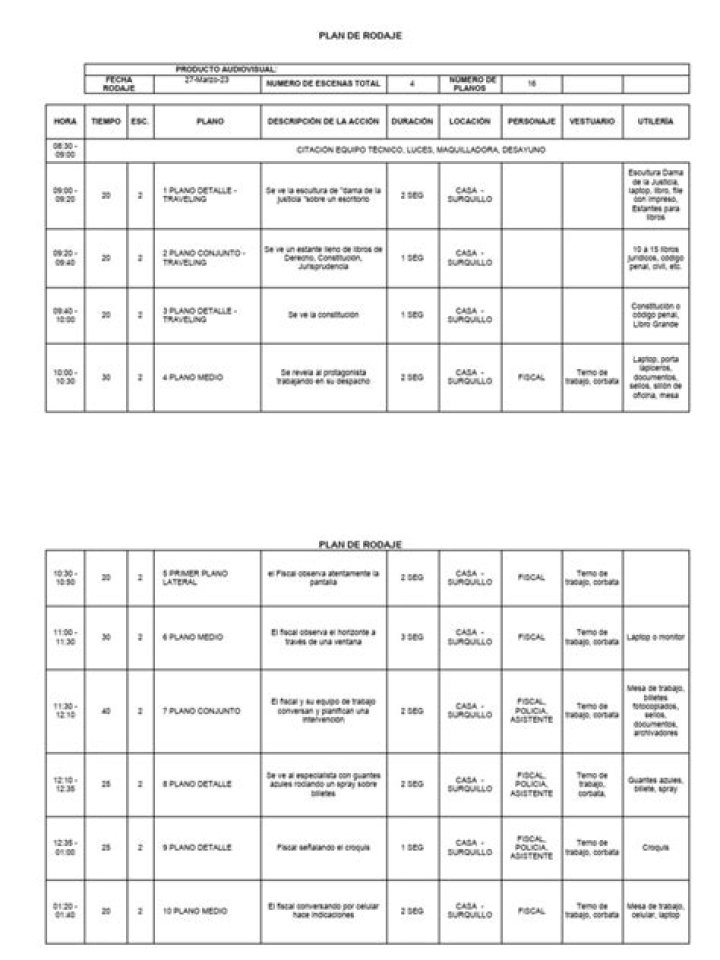 Plan de Rodaje Plantilla PDF Descargable