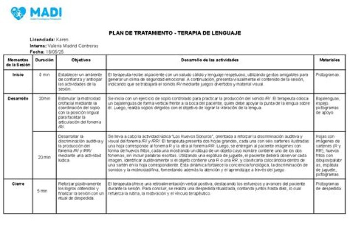 Plan de Trabajo Terapia de Lenguaje PDF Listo para Uso