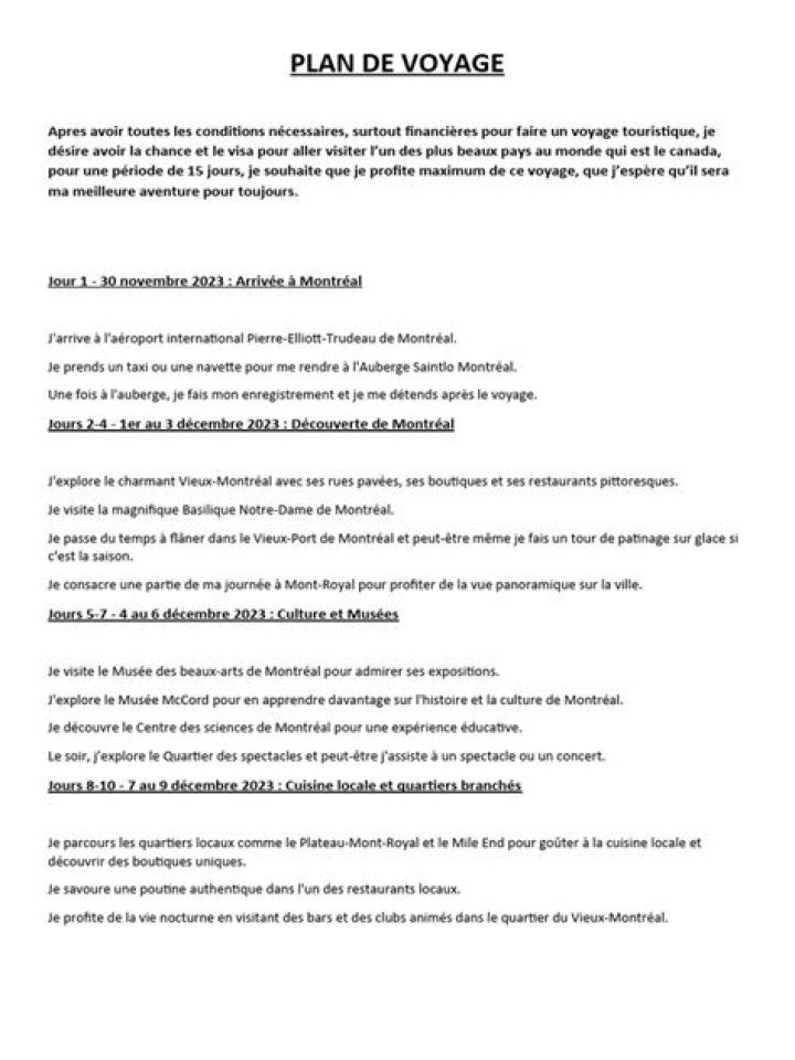 Plan de voyage exemple PDF gratuit – Modèles à télécharger