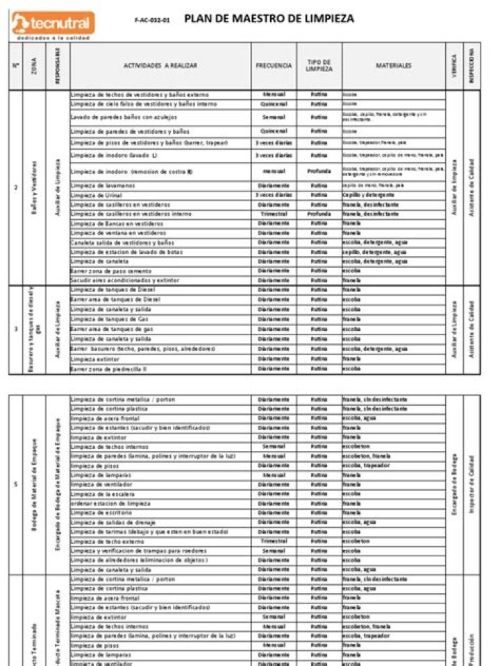 Plan Maestro de Limpieza PDF Listo para Descargar