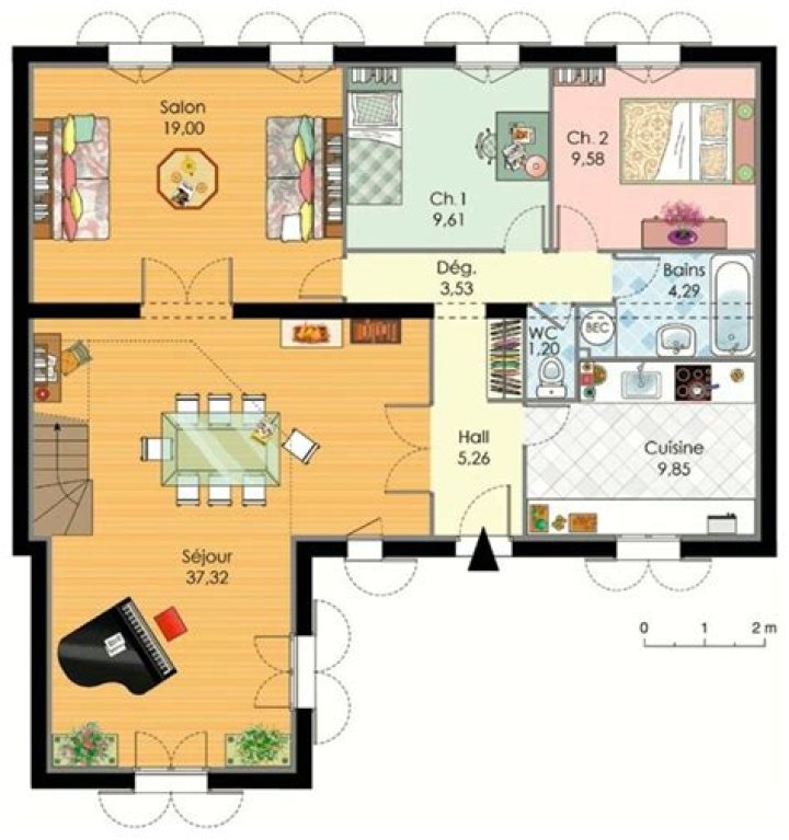 Plan Maison 2 Chambres - Salon, Cuisine & Salle de Bain PDF