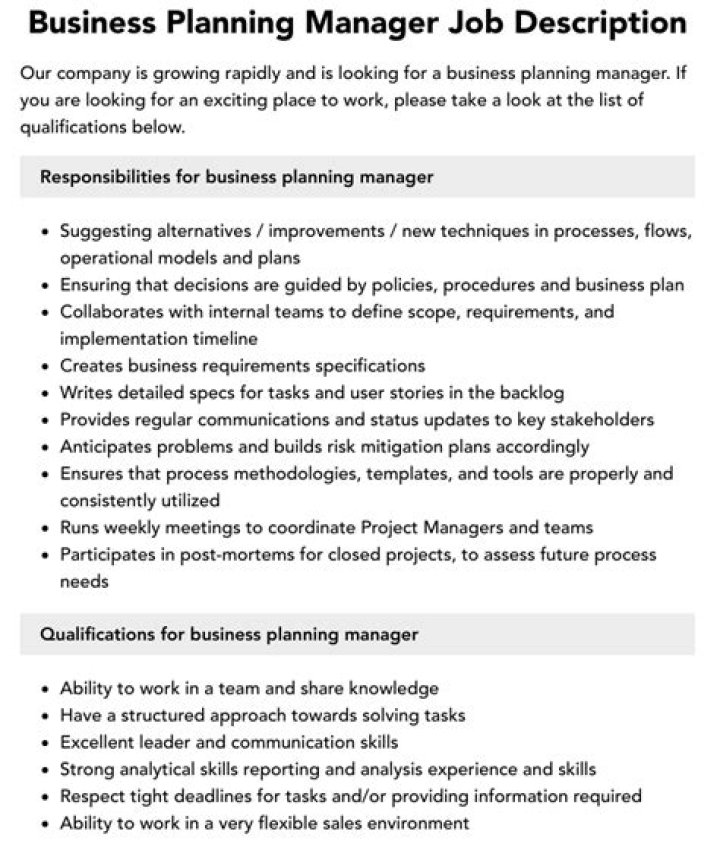 Planning Manager Job Description PDF: Full Guide & Template