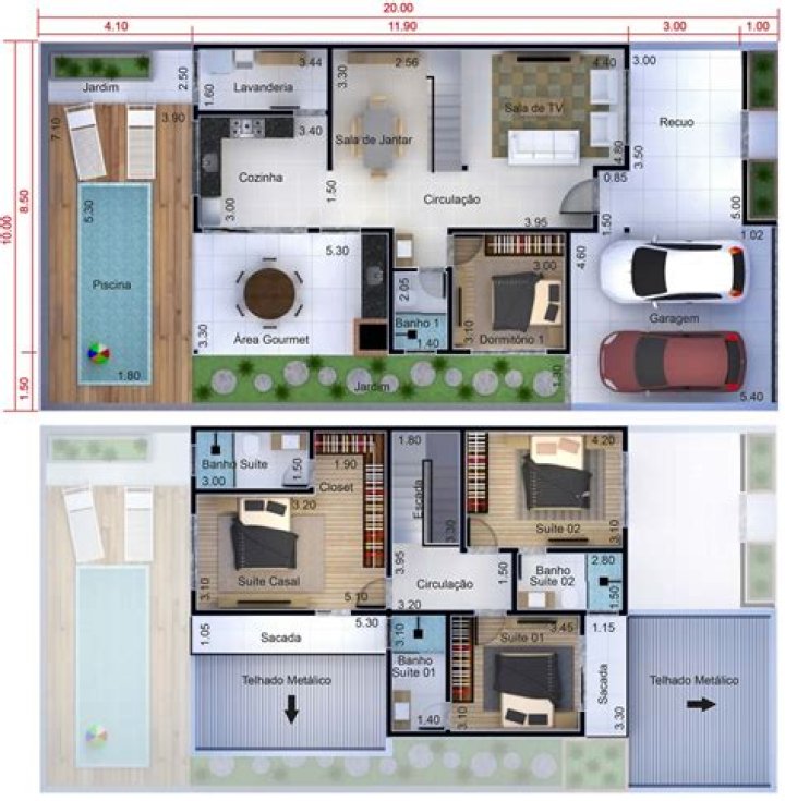 Planos de casas de 10x20 de dos plantas en PDF gratis para descargar