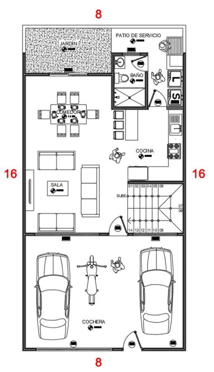 Planos de casas de 8x16 una sola planta en PDF para descargar