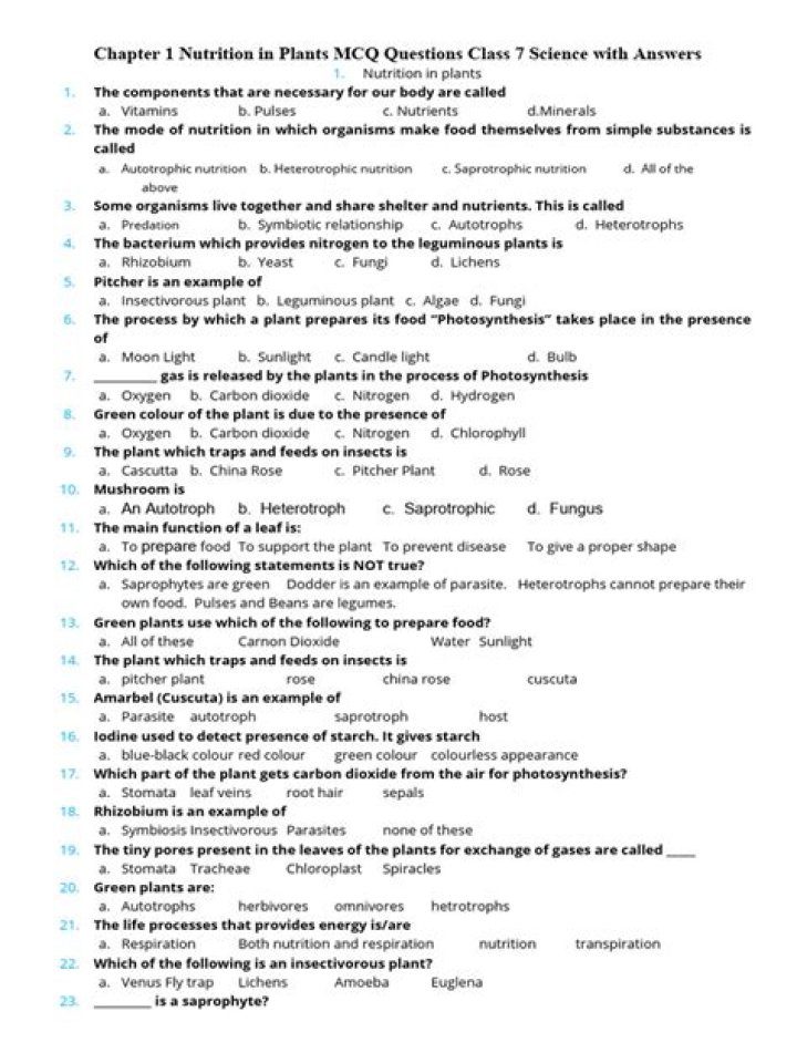 Plant Nutrition Questions & Answers PDF – Expert Guide