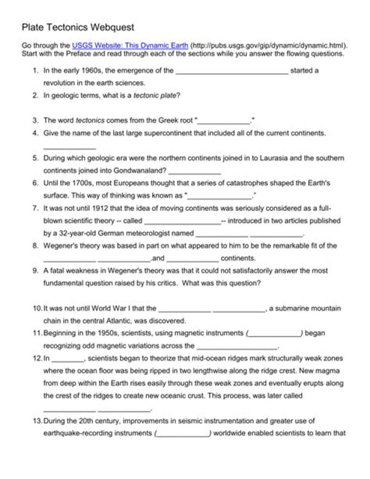 Plate Tectonics WebQuest Answer Key PDF: Free Download