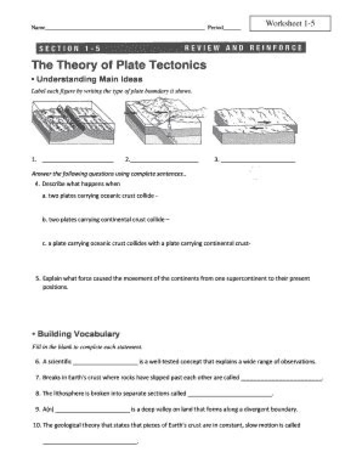 Plate Tectonics Worksheet with Answers PDF – Learn Earth Science