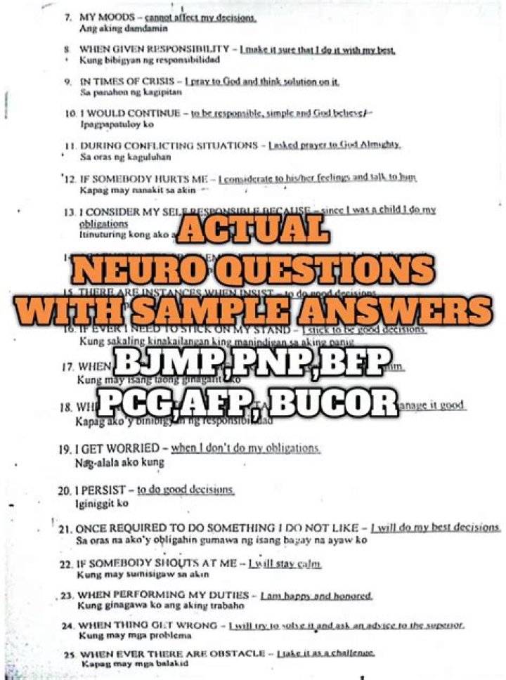 PNP Neuro-Psychiatric Exam Example Questions & Answers PDF