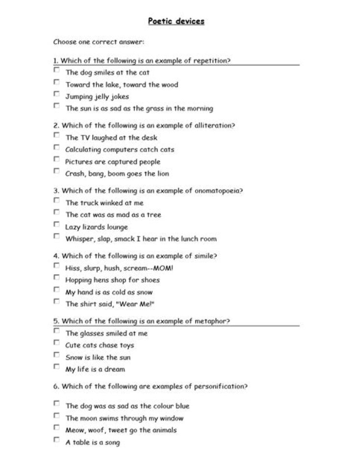 Poetic Devices Test PDF: Master Classic Literary Techniques