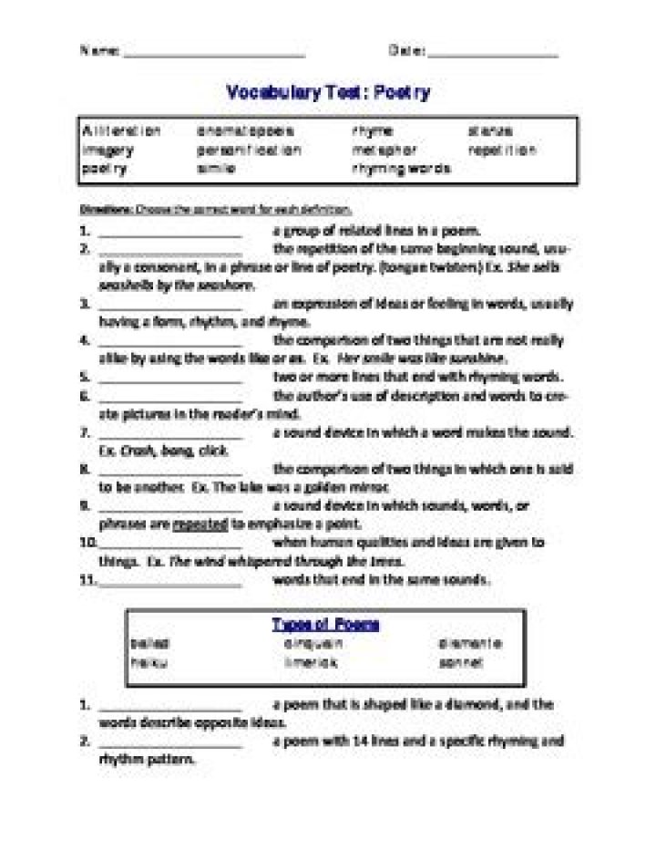 Poetry Test PDF: Practice & Improve Your Verse