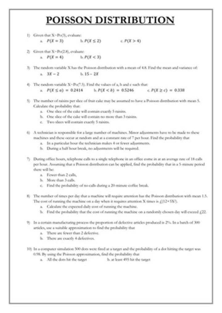 Poisson Distribution Worksheet with Answers PDF – Free Practice & Solutions