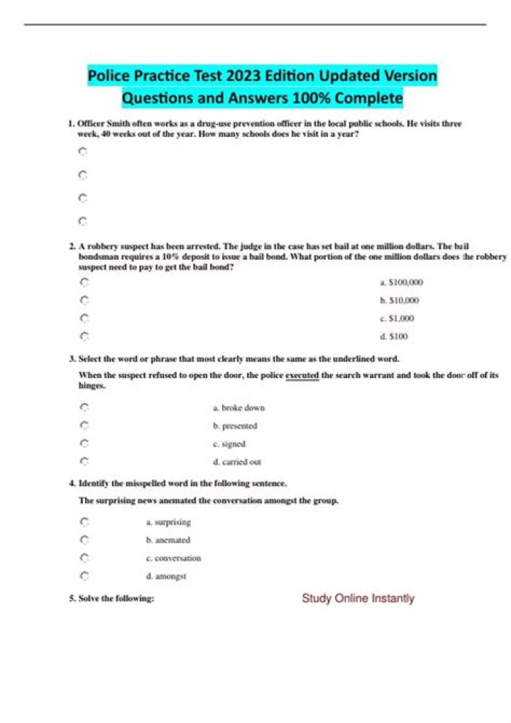 Police Exam Practice Test PDF – Free Download Now