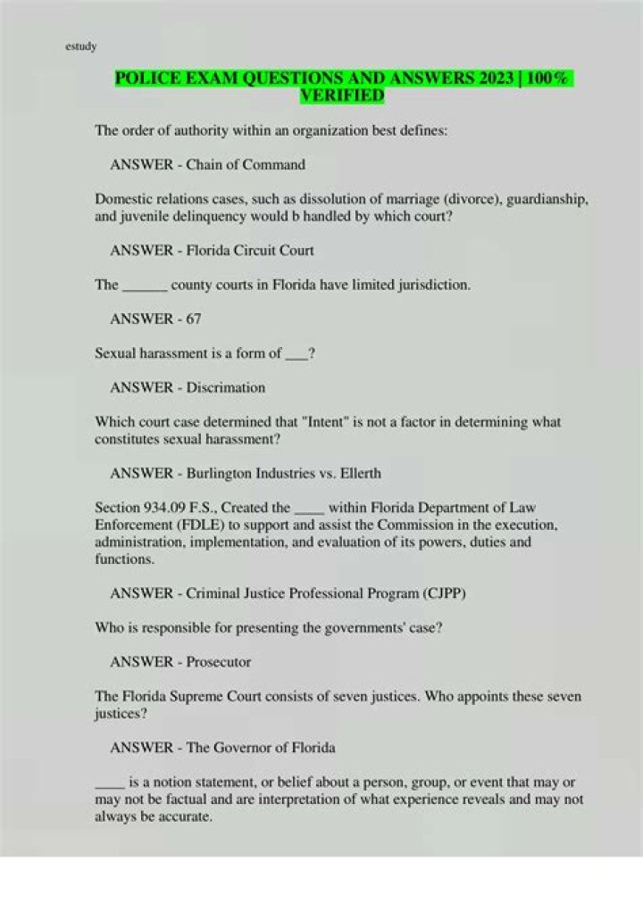 Free Police Exam Questions and Answers PDF Download