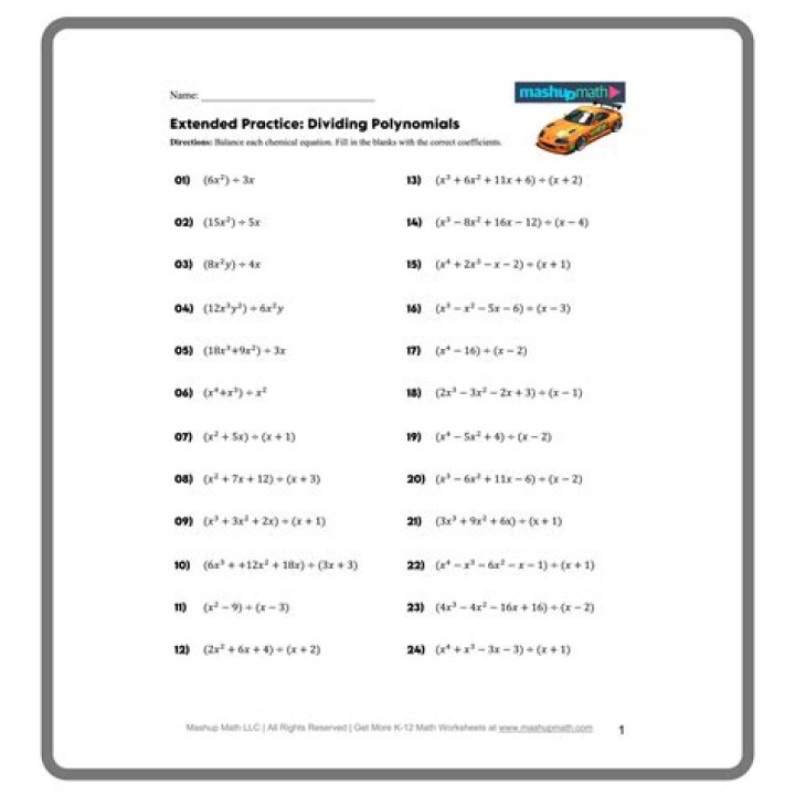 Polynomials Worksheet with Answers PDF for Class 10