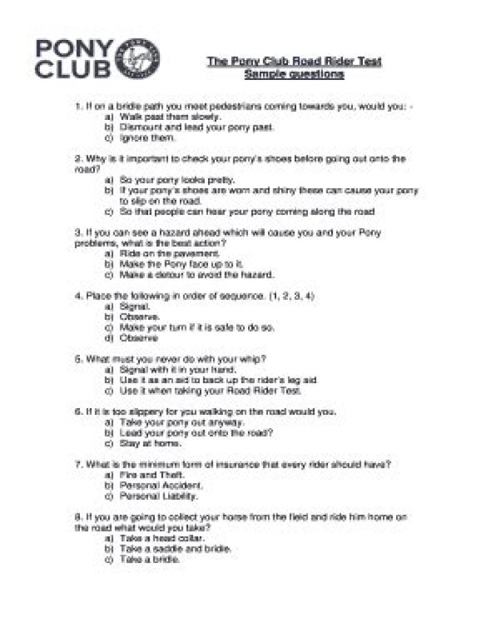 Pony Club C Test Questions and Answers PDF: Practice & Prep