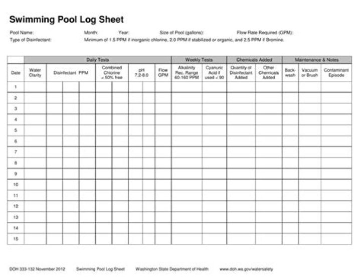 Free PDF Pool Log Sheet – Download Now