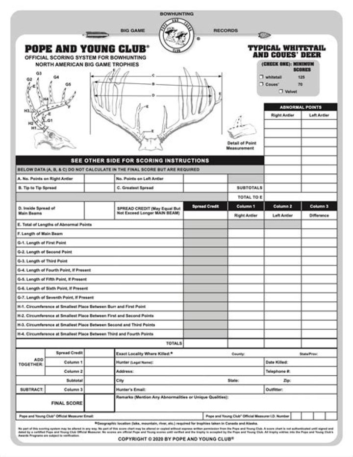 Pope and Young Whitetail Score Sheet PDF for Accurate Hunting Tracking