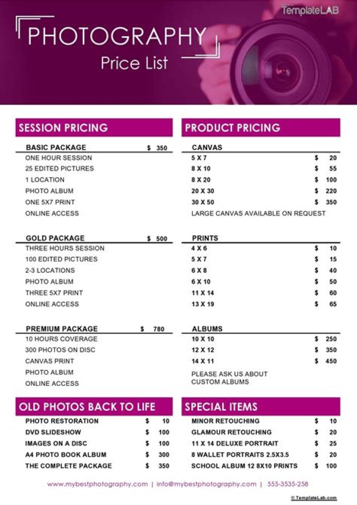Affordable Portrait Photography Price List PDF – Transparent Pricing for Great Shots