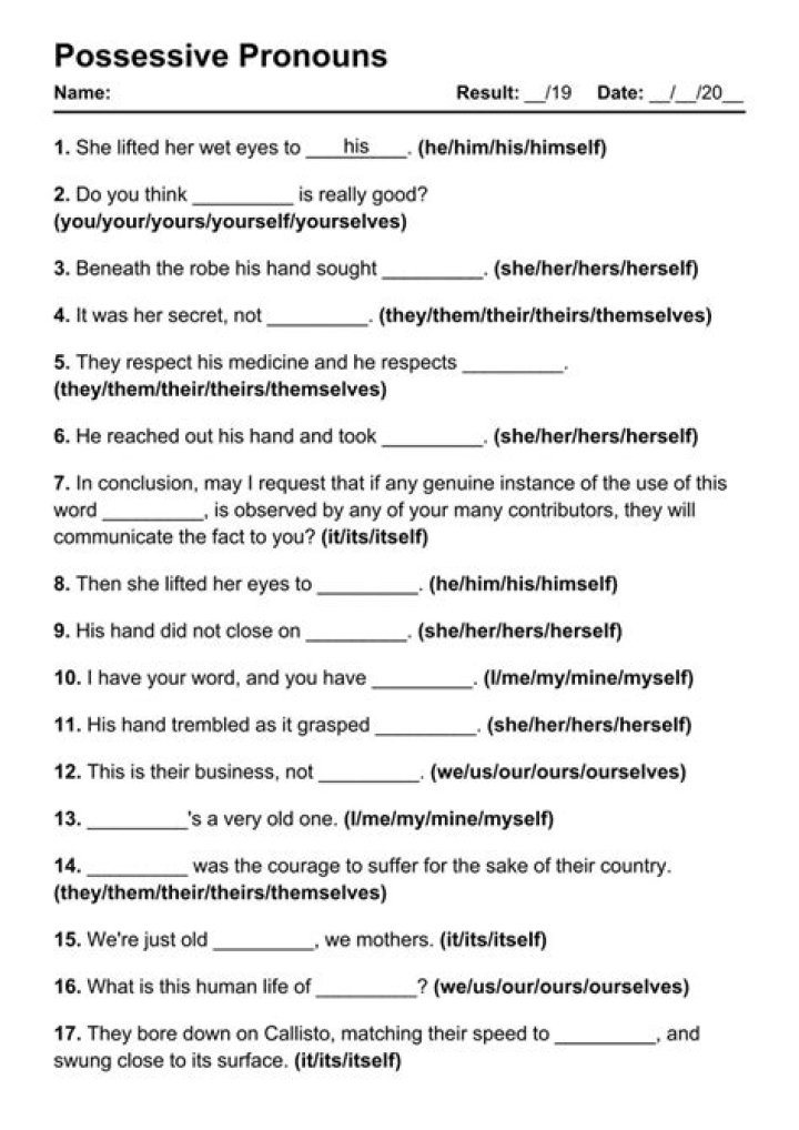 Possessive Pronouns Exercises with Answers PDF: Practice & Master
