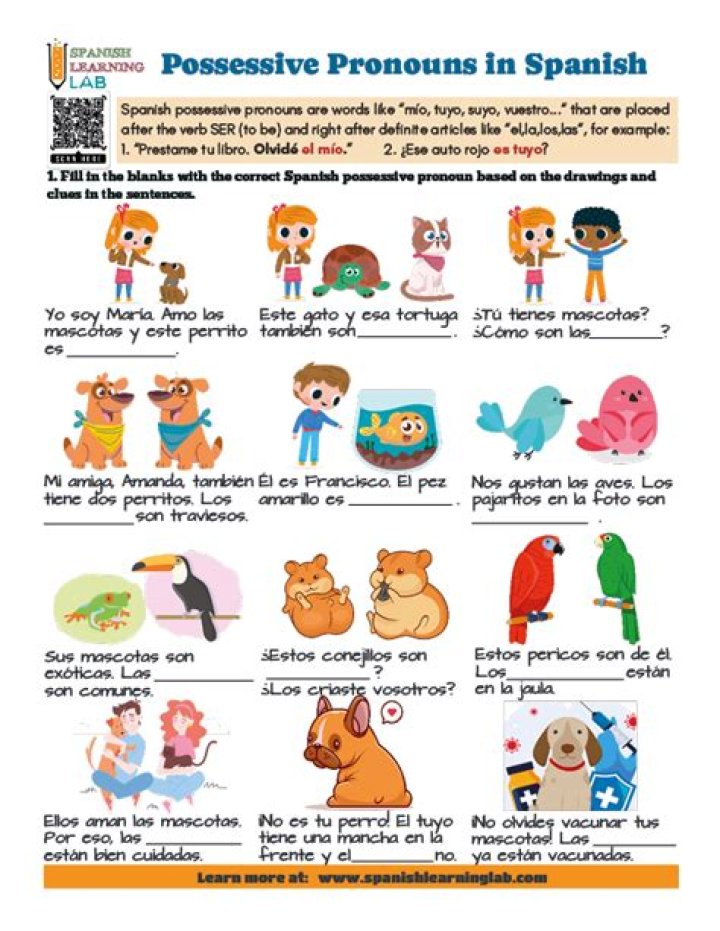 Possessive Pronouns Spanish Worksheet PDF – Free Printable Practice