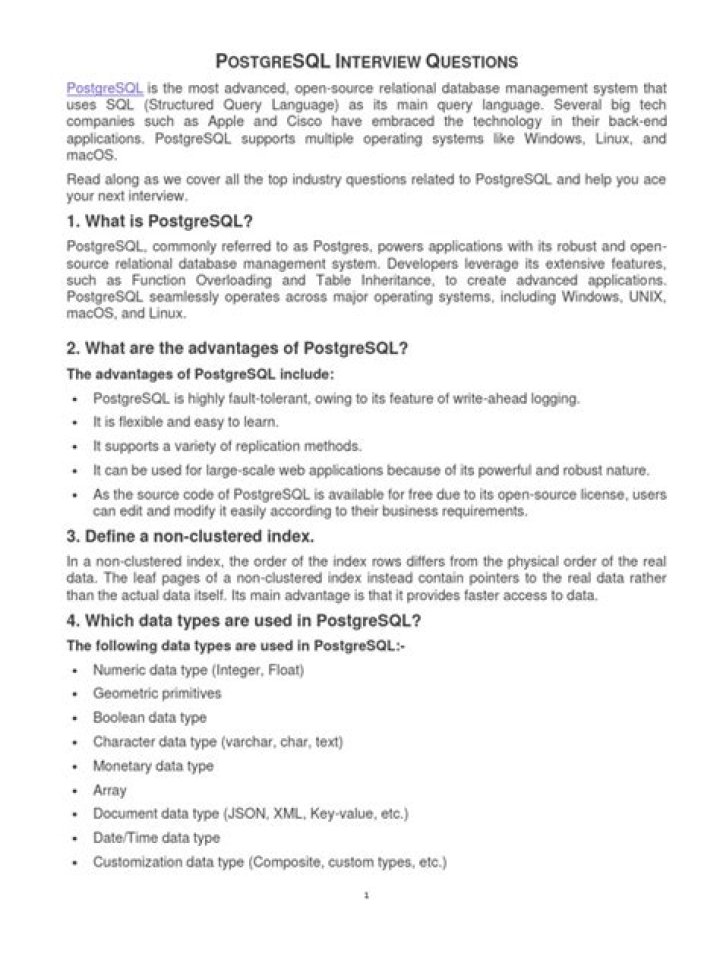 PostgreSQL Interview Questions and Answers PDF for Beginners