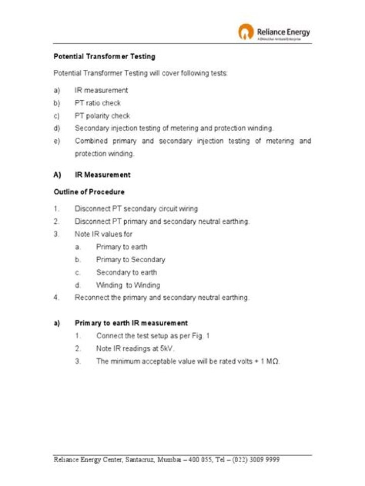Potential Transformer Testing Procedure PDF – Essential Safety & Performance Guide