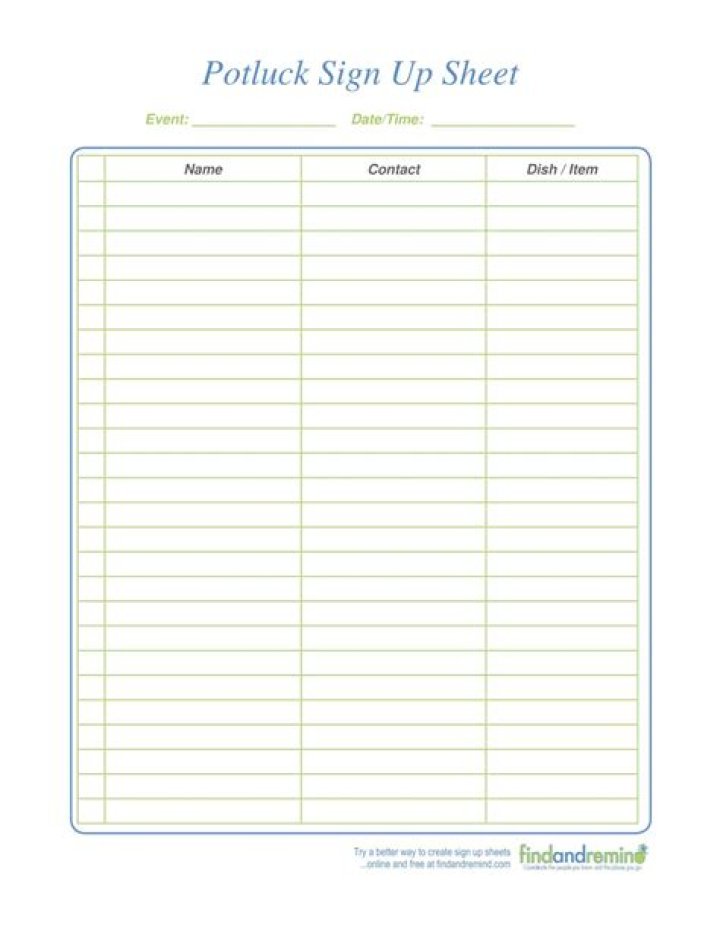 Free Potluck Sign-Up Sheet PDF – Easy Party Planning Tool